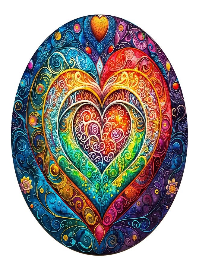 AEEKDOOK Wooden Puzzles for Adults - Mandala Heart Wood Puzzles Adult - Unique Animal Shape Wooden Jigsaw Puzzles for Adults - Birthday Gifts for Puzzle Lovers, Family (S - 8.5 * 8.5in - 100 Pieces) - Image 1